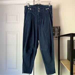 THE SQUAD Los Angeles blue medium dark wash denim tapered high rise cropped jean